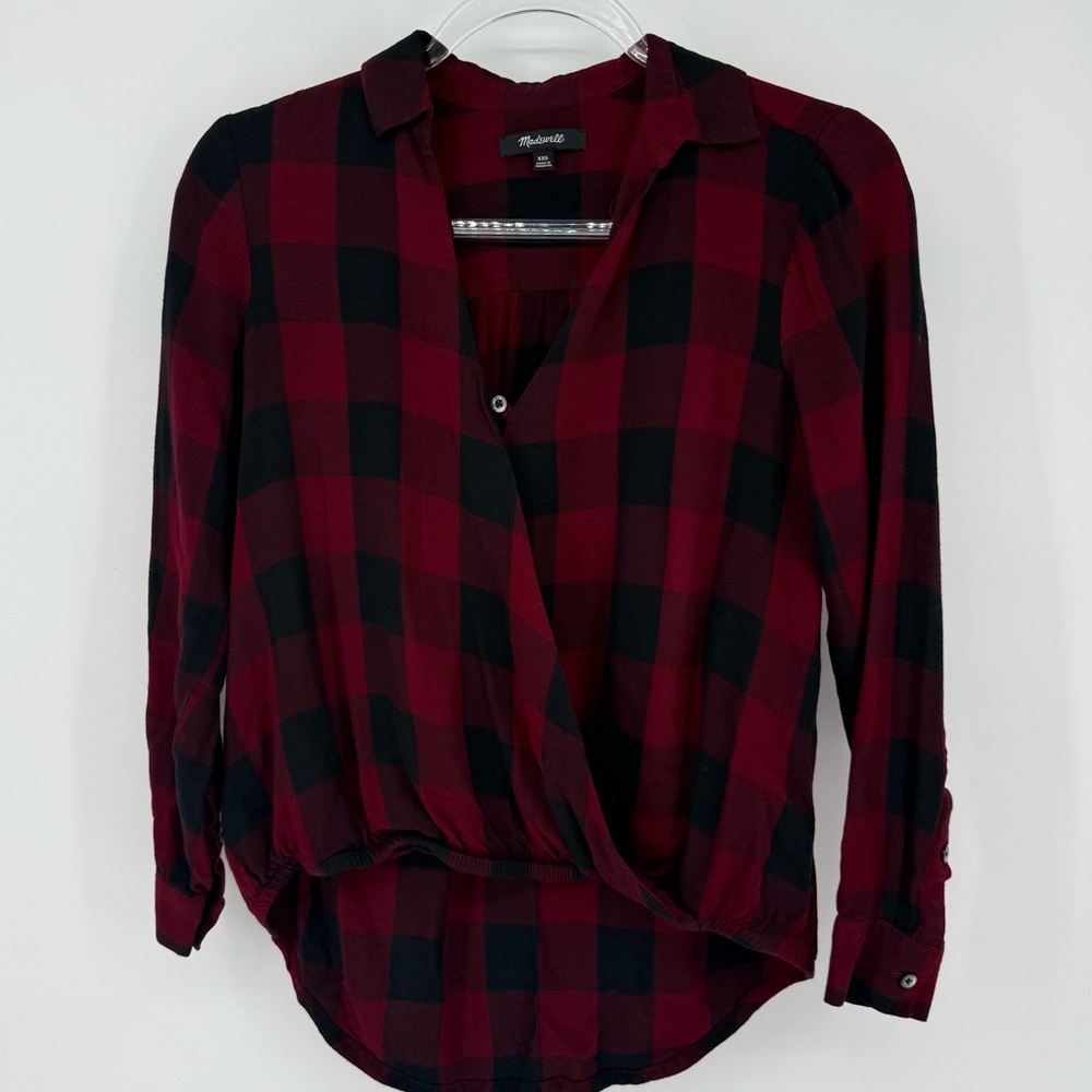 Madewell Buffalo Check Wrap Front Blouse XXS lumberjack Holiday Outdoors plaid